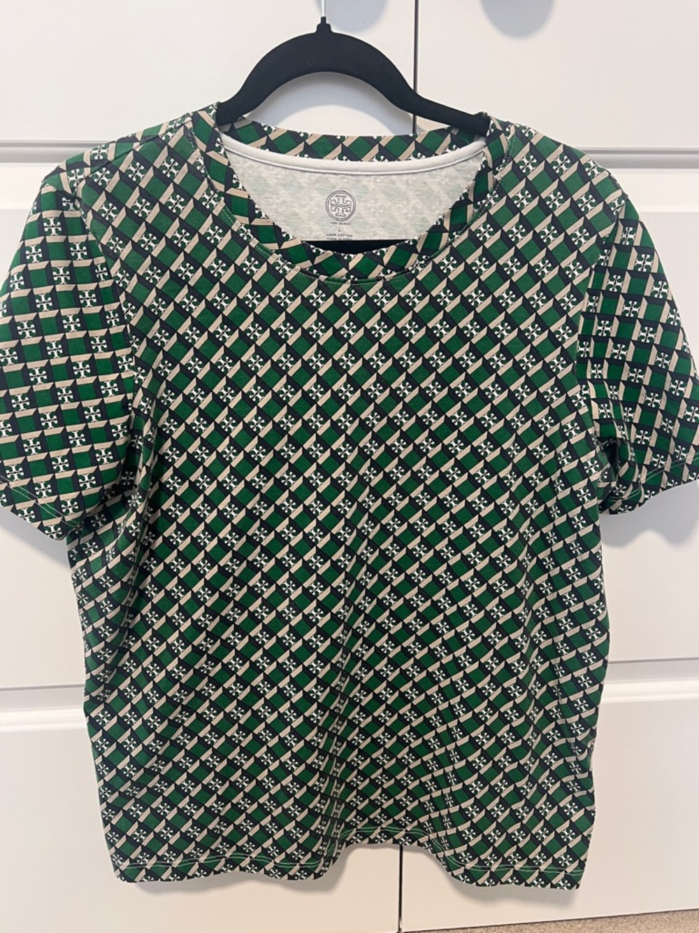 Tory Burch  Geometric Checker Tee in Green & Cream